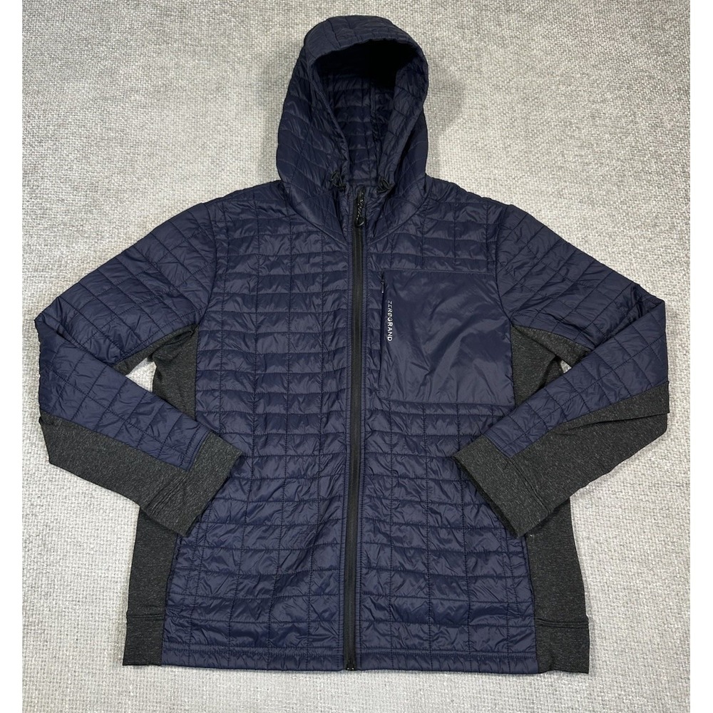Cole‎ Haan Zerogrand Jacket Mens Large Blue Gray Quilted Hooded Full Zip Read